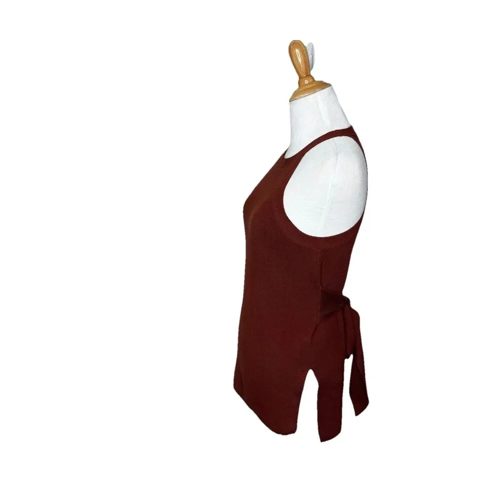 Anthropologie Burgundy Maroon Sleeveless High Neck Tie Sweater Top Size XXS